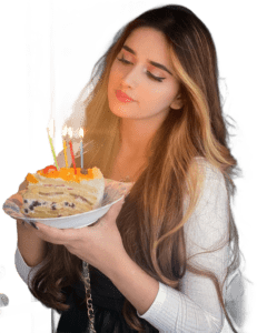 Birthday girl with cake