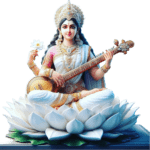 the lord goddess maa saraswati png holding veena in hand and sitting on white lotus flower