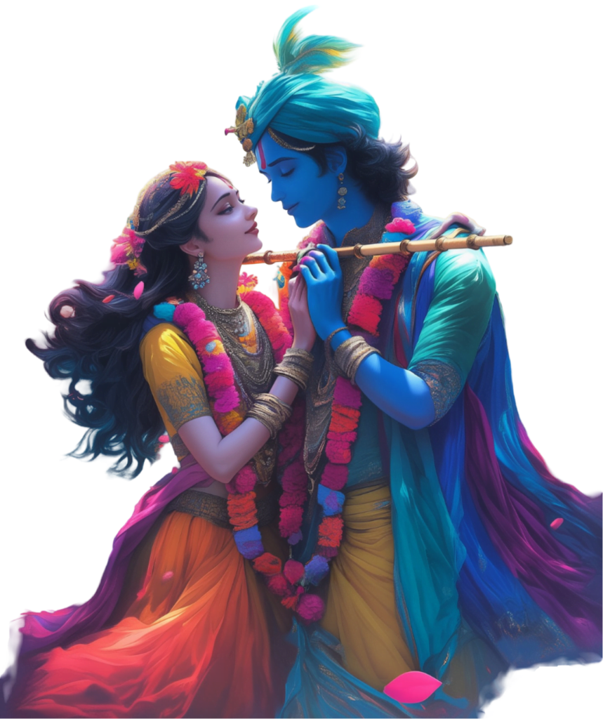 colourful art image of radha krishna png showing love each other world best couple