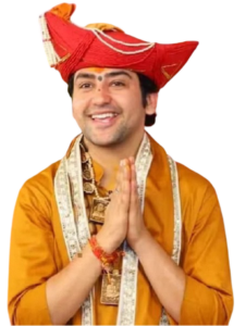 bageshwar baba png image in red topi and orange kurta