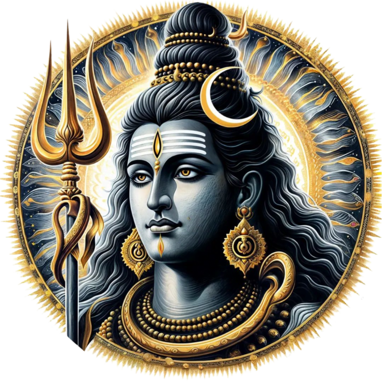 golden circle image of mahakal png with trishul