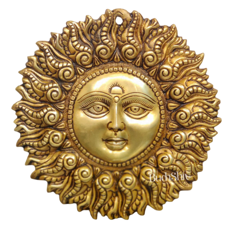 round circle image of surya god png with face in center of image