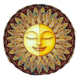 colourful circle image of surya god png with face in canter of image