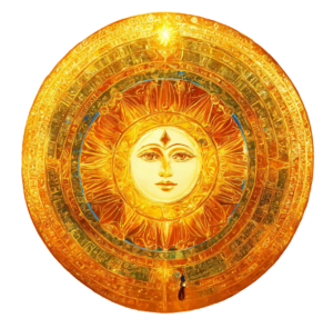 round circle image of sun god(surya) png with face in center of image