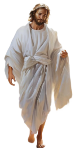 god jesus christ wearing white dress standing position