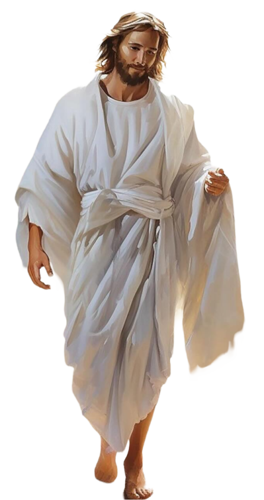 god jesus christ wearing white dress standing position