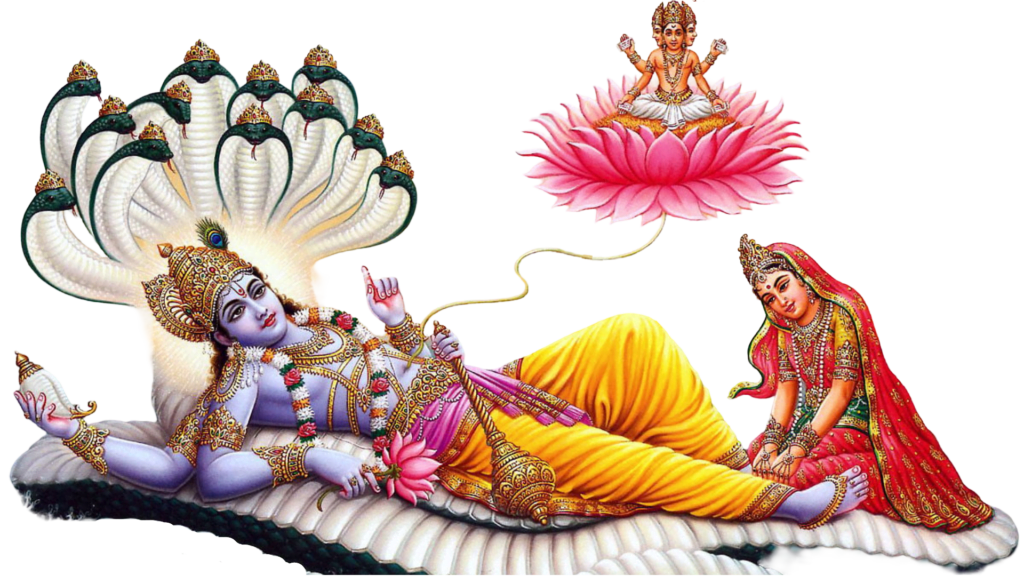 god vishnu png image with laxmi god also brahma god