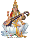 tradictional image of maa saraswati png sitting on lotus flower and holding veena in hand