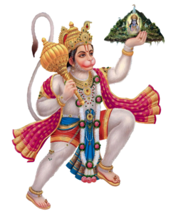 hanuman png holding parwat (mountain) in one hand and flying in air