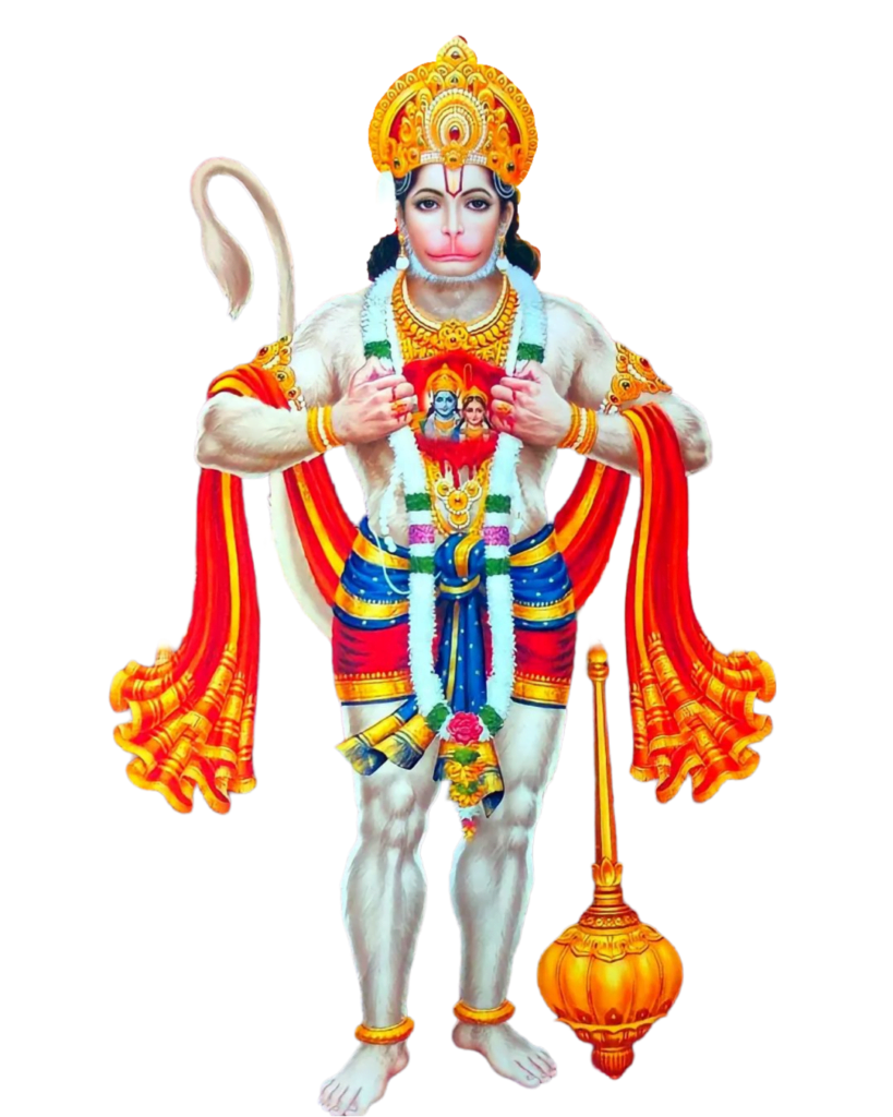shand up hanuman png showing shree ram ji and sita ji image in chest