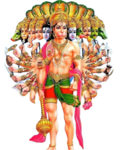 standing hanuman ji png image with showing all avtar face of god