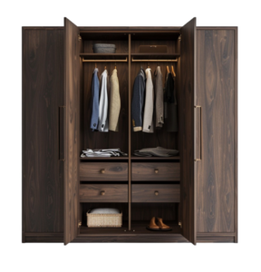 simple dark wooden wardrobe png front facing camera