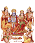 "Sita Ram PNG sitting on Singhasan, both God Ram and Sita also present, Hanuman Ji doing pray to Siyaram Ji.