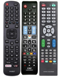 three tv remote png image in arranged use in banner
