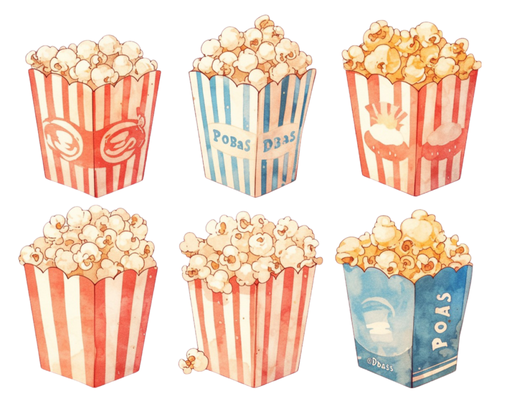 vintage style popcorn png bags with red and white stripes
