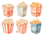 vintage style popcorn png bags with red and white stripes