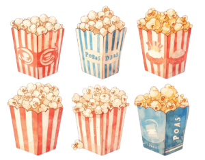 vintage style popcorn png bags with red and white stripes