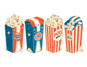 vintage style popcorn png images bags with red and white stripes