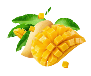 mango slice png image with leaf