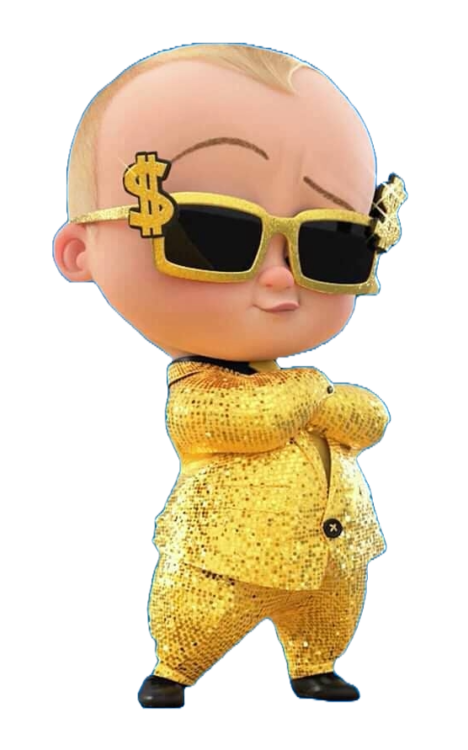 Golden dress boss baby PNG image