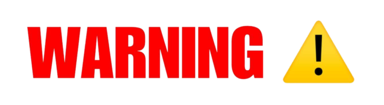 Red warning text png image with yellow warning logo