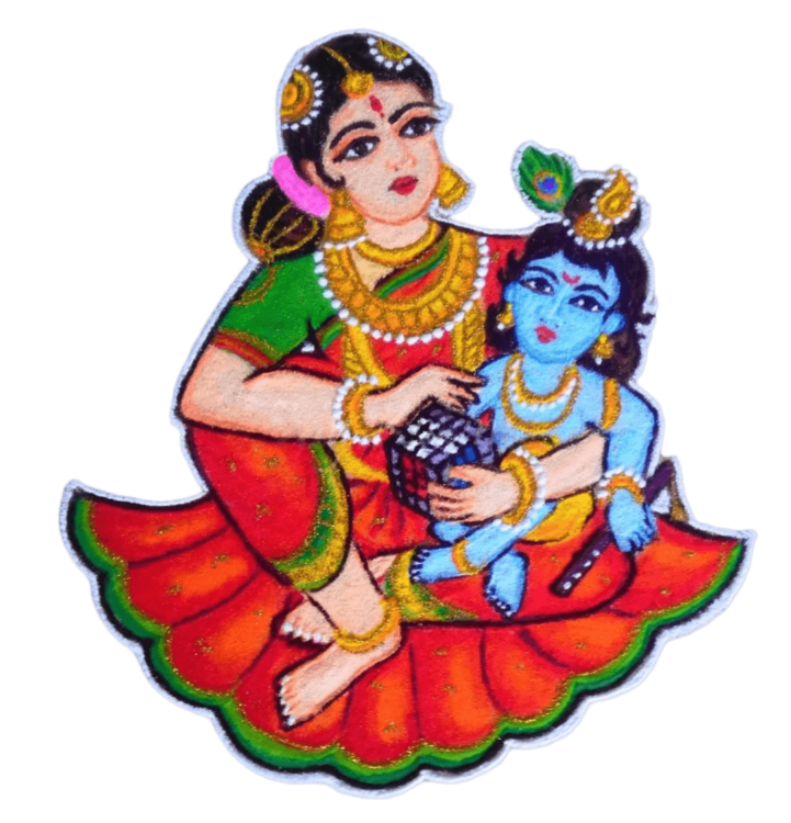 Sri Krishna Culture - Statuetta Maa Yashoda E Krishna Con Burro - Resina Dipinta A Mano, 14 Cm